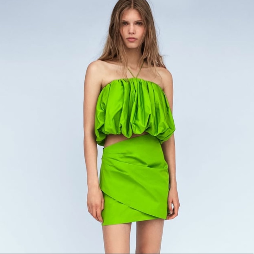 Sold as set - ZARA VOLUMINOUS TOP + SKIT - LIMITED EDITION GREEN XS 3332/671